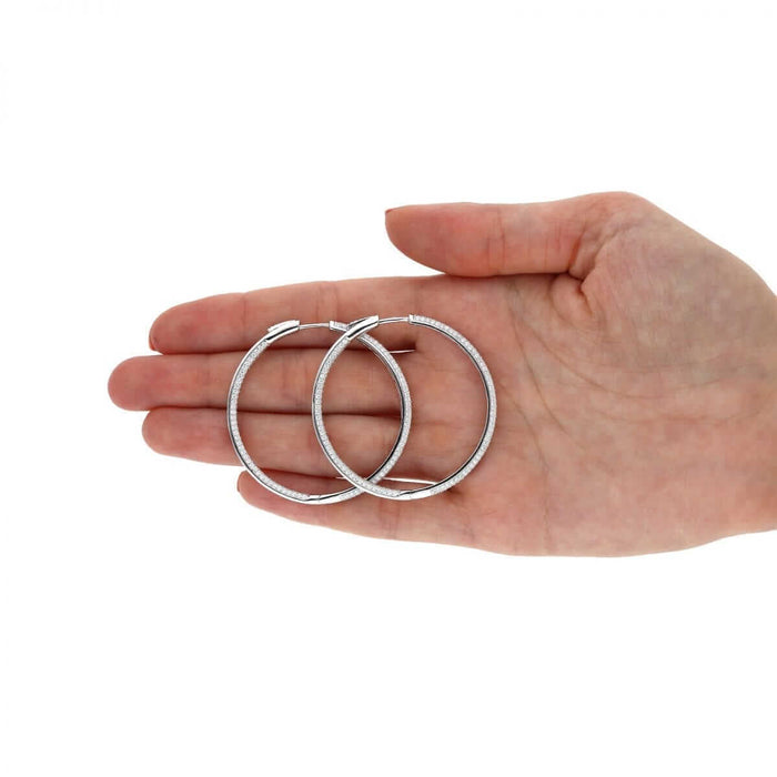 925 Sterling Silver Rhodium Finish Micro Pave CZ Hoop Earrings