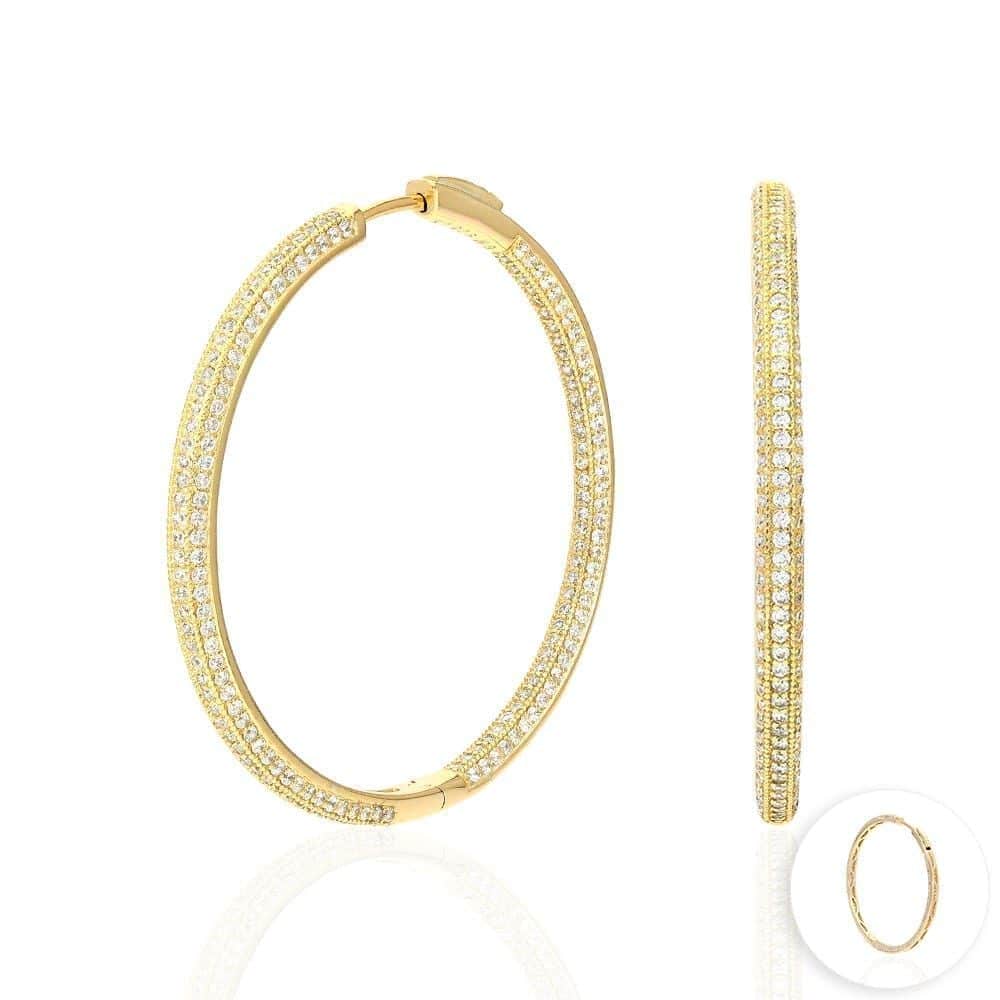 14k Yellow Gold Over 925 Sterling Silver Pave CZ Hoop Earrings