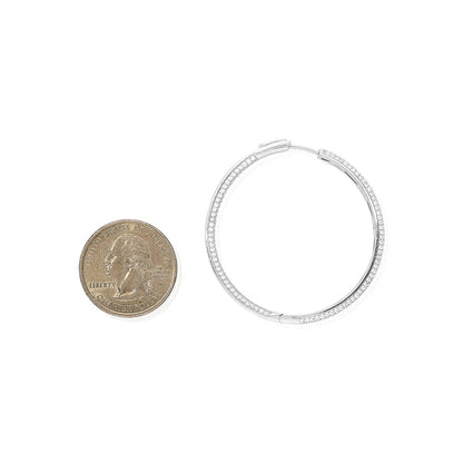 925 Sterling Silver Rhodium Finish Micro Pave CZ Hoop Earrings