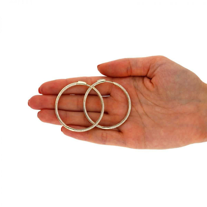 14k Yellow Gold Over 925 Sterling Silver Pave CZ Hoop Earrings