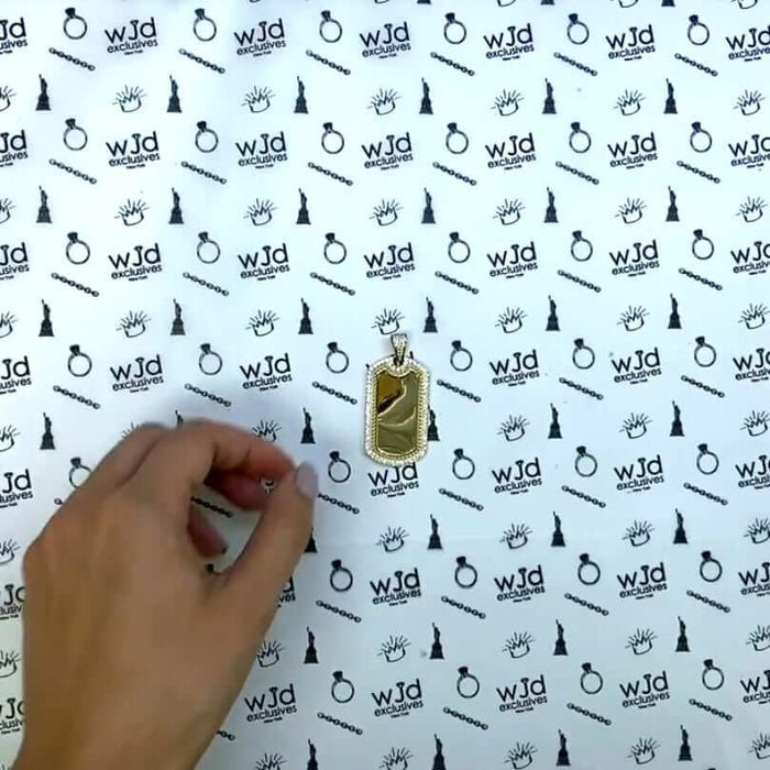 Engravable 14K Yellow Gold CZ Personalized Dog Tag Pendant 2"