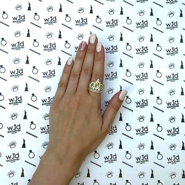 1.70Ct CZ 14K Yellow Gold Royal Crown Cocktail Ring