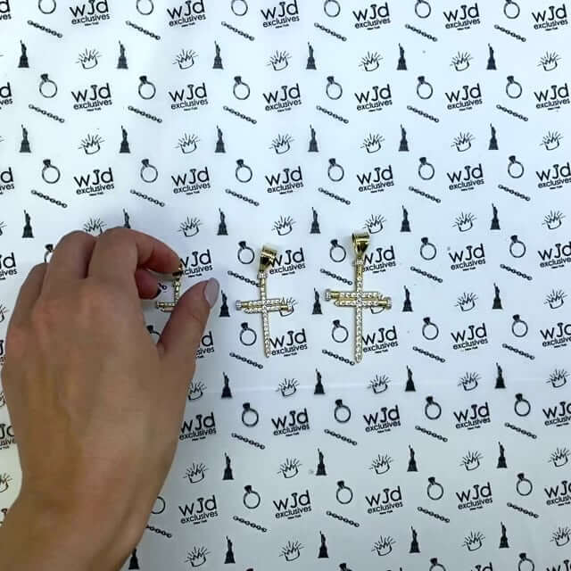 14K Yellow Gold CZ Nail Cross Pendant