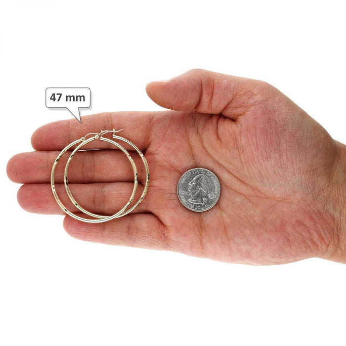 14K Yellow Gold 2mm Diamond-Cut Round Hoop Earrings 22-76mm