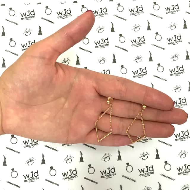 14K Yellow Gold Shiny "V" Shape Hanging On Cable Diamond Type Drop Earrings