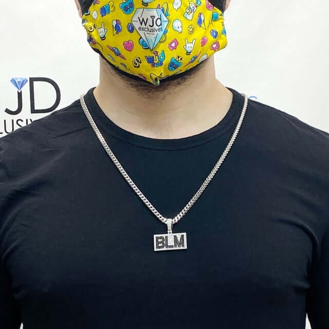 925 Sterling Silver Black White CZ Pave BLM Pendant