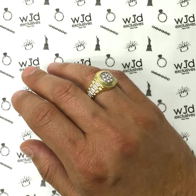 10K Yellow White Gold Jubilee 2CT. TW CZ Cluster Signet Ring