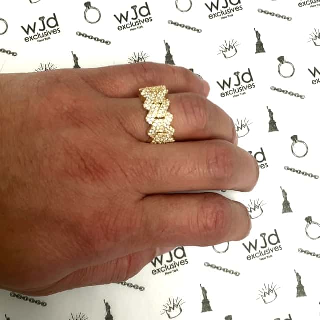 14K Yellow Gold CZ Micro Pave Four Prong Edge Miami Cuban Ring