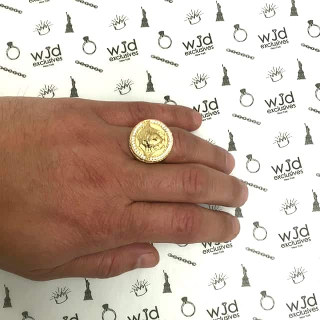 14K Yellow Gold CZ Medusa Head Greek Key Signet Ring