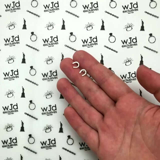 14K Yellow White Gold CZ Tiny Lucky Horseshoe Stud Earrings