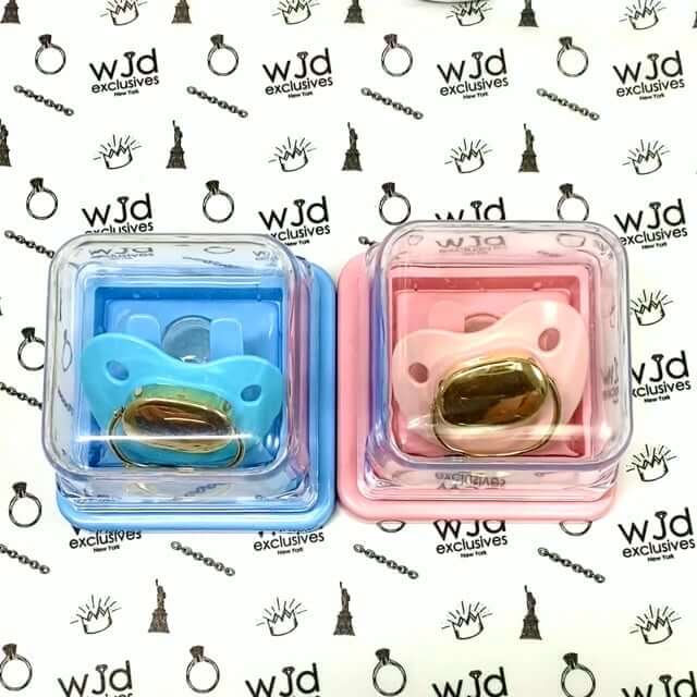 Engravable Solid 14K Gold New Born Baby Gift Evil Eye Protection Pacifier