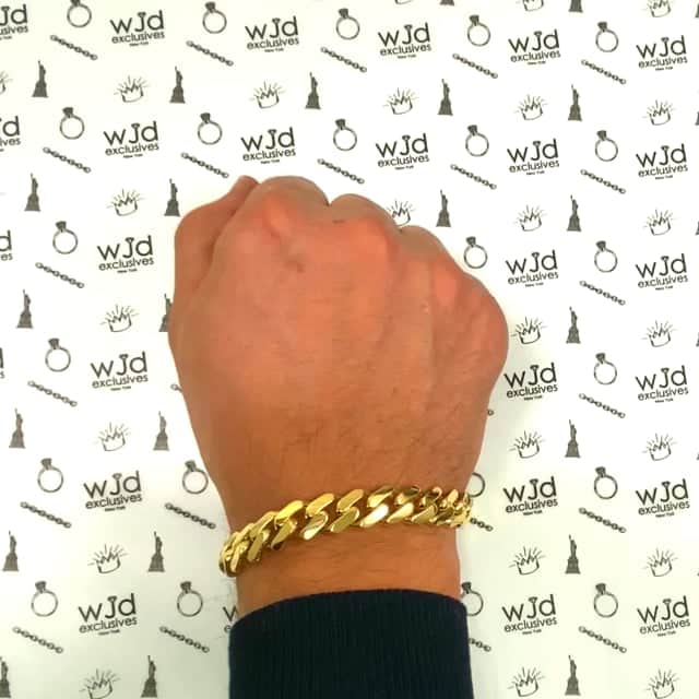 14K Yellow Gold 11.5mm Monaco Miami Bracelet with Swarovski Lock (Hollow) 8.5"