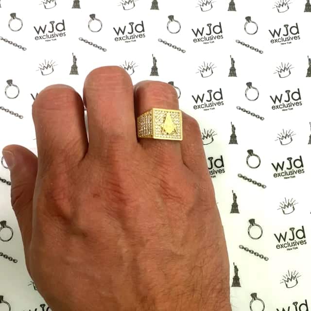 10K Yellow Gold CZ Pave Masonic Signet Ring