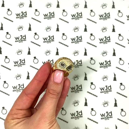 14K Gold Yellow Champagne White CZ Pave Alexandrite 3D Owl Ring
