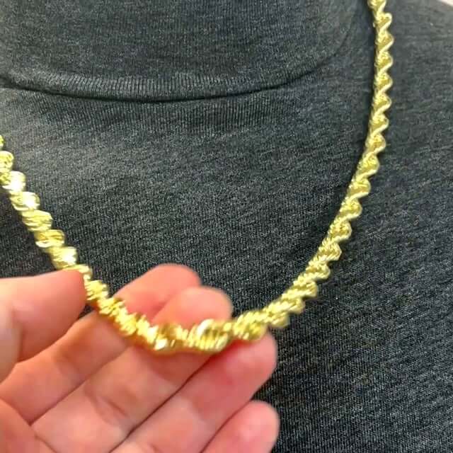 10K Yellow Gold 7mm Diamond-Cut Rope Chain (Solid Links) 18"-28"