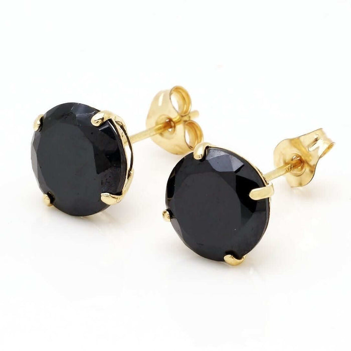 4CT Black CZ Round-Cut 14K Yellow Gold Stud Push Back Earrings 8mm