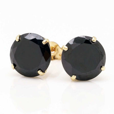 4CT Black CZ Round-Cut 14K Yellow Gold Stud Push Back Earrings 8mm