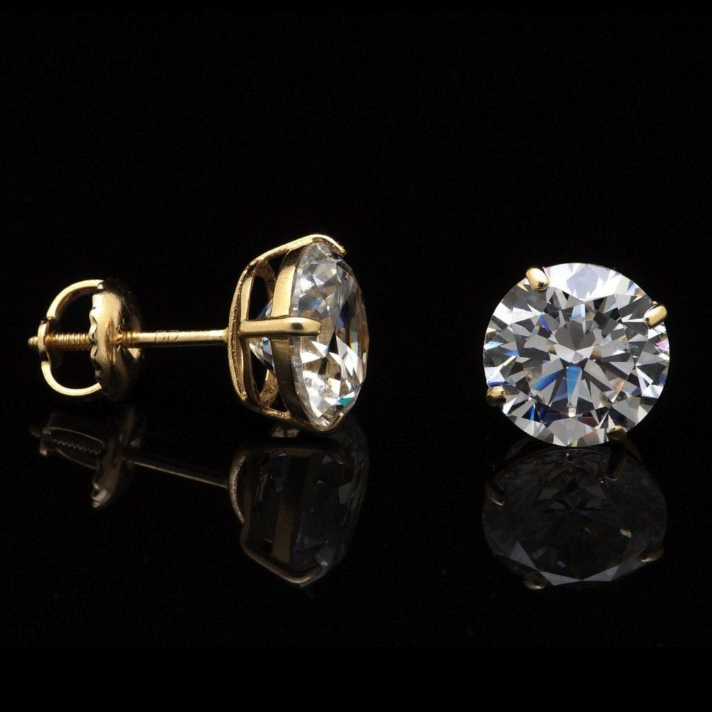 14K Yellow Gold 4CTW CZ Round Stud Screw Back Earrings 8mm