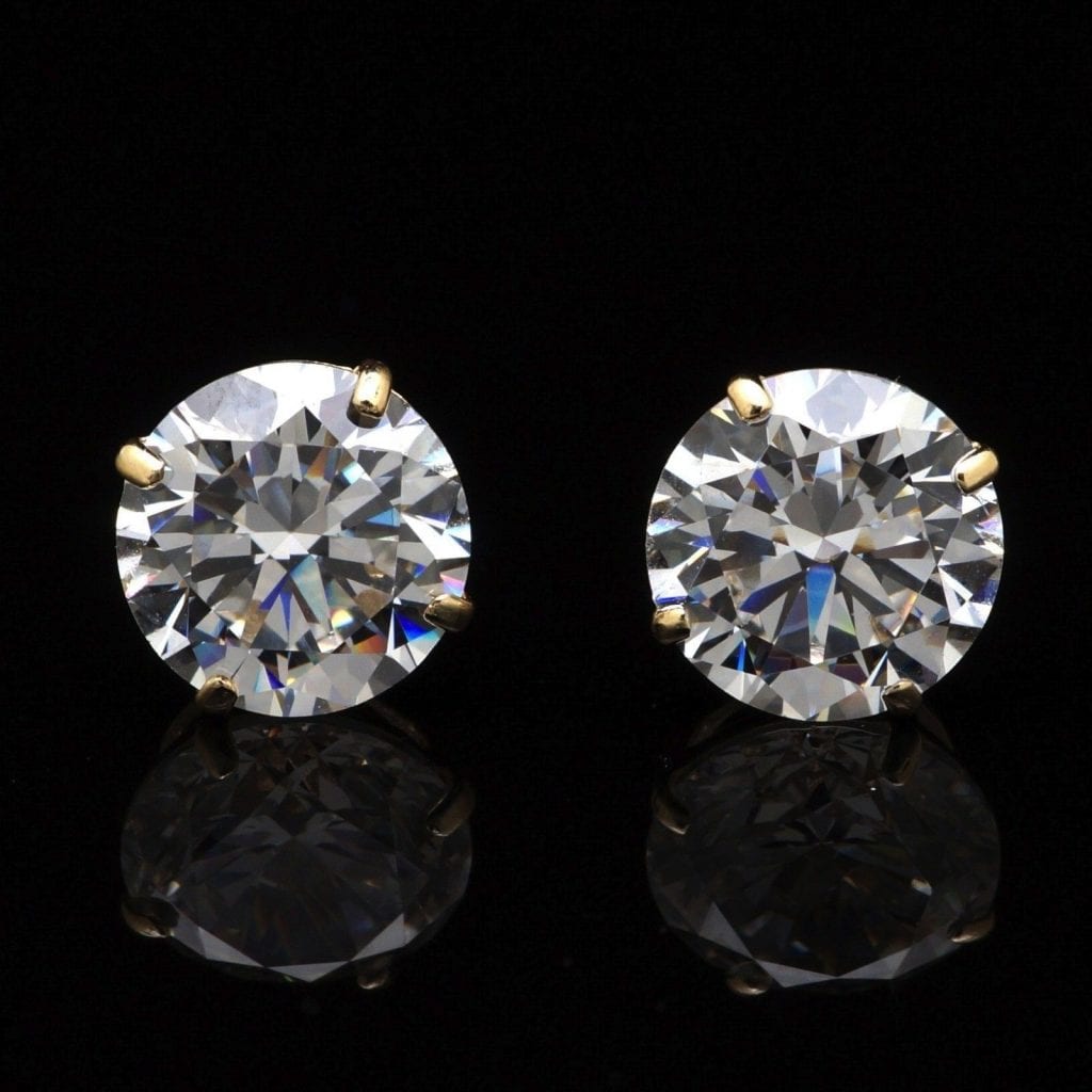14K Yellow Gold 4CTW CZ Round Stud Screw Back Earrings 8mm