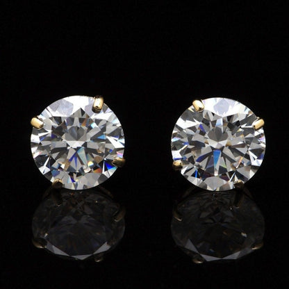 14K Yellow Gold 4CTW CZ Round Stud Screw Back Earrings 8mm