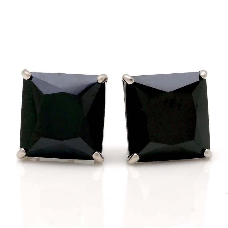 14K White Gold 4Ct Simulated Black Diamond Princess Push Back Stud Earrings 7mm