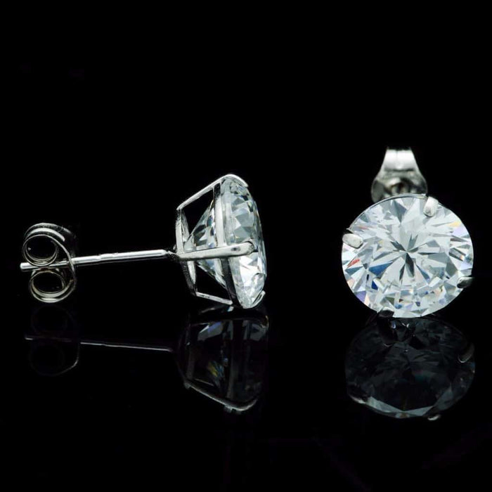 4CTW CZ 14K White Gold Round-Cut Push Back Stud Earrings 8mm