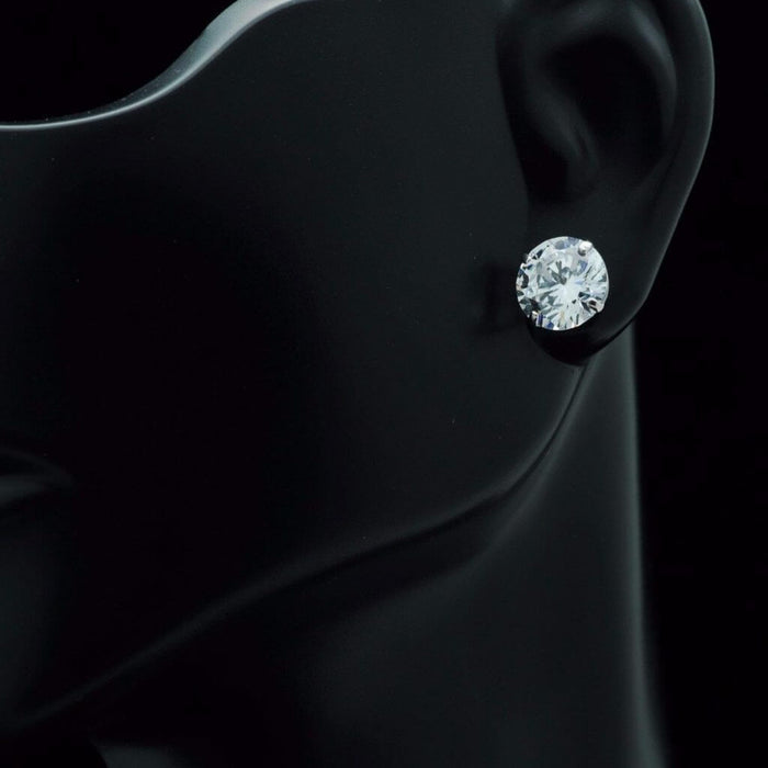 4CTW CZ 14K White Gold Round-Cut Push Back Stud Earrings 8mm