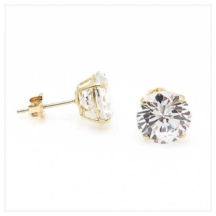 4Ct CZ 14K Yellow Gold Brilliant Push Back Stud Earrings 8mm
