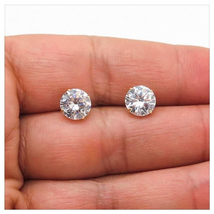 4Ct CZ 14K Yellow Gold Brilliant Push Back Stud Earrings 8mm