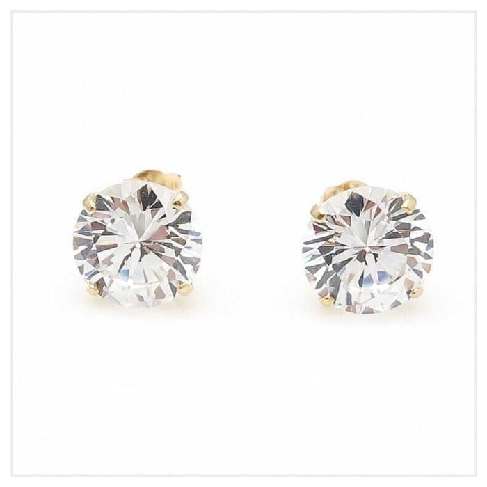 4Ct CZ 14K Yellow Gold Brilliant Push Back Stud Earrings 8mm