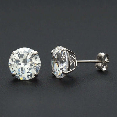 14k White Gold 4CTW Round CZ Push Back Studs Earrings 8mm
