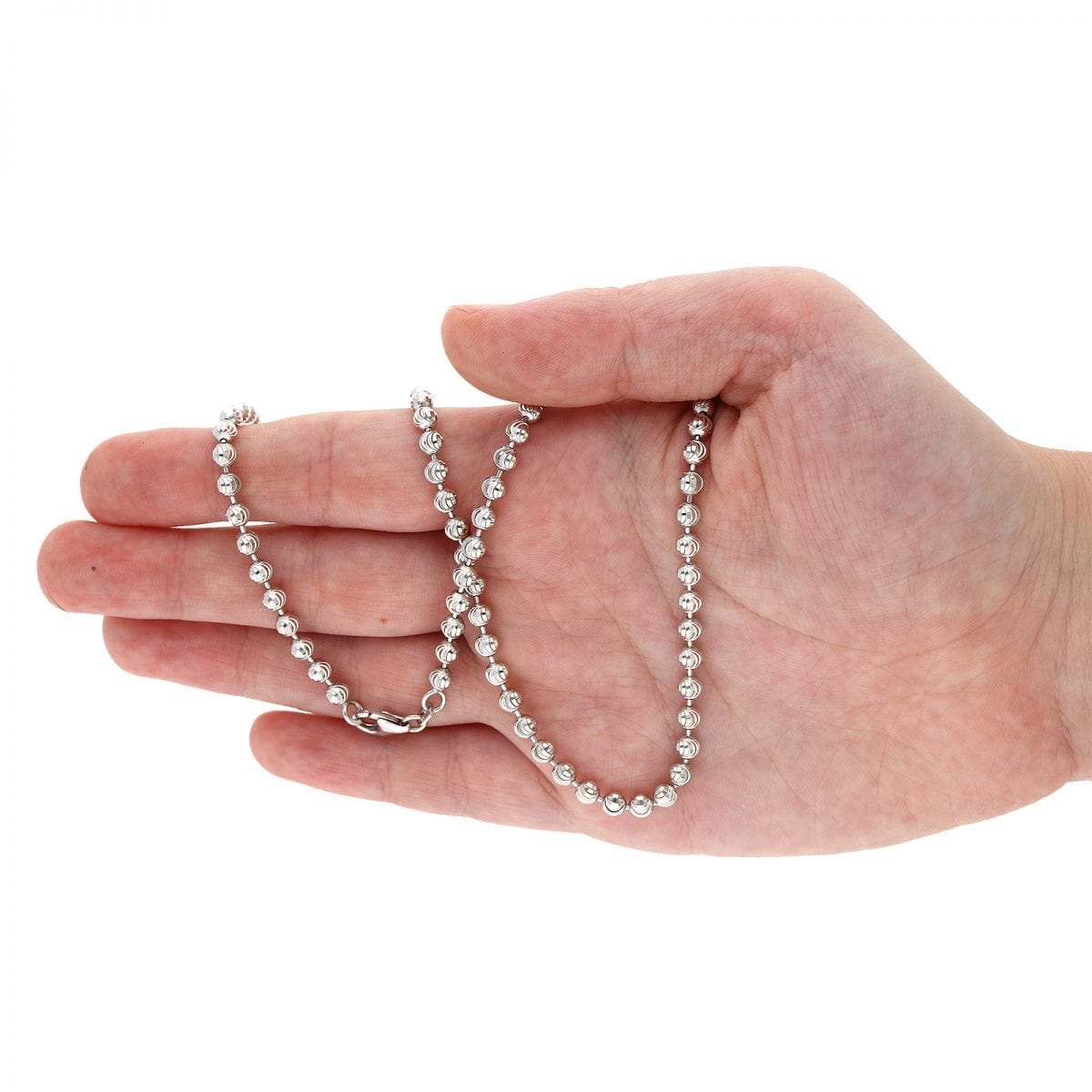 925 Silver 4mm 5mm 6mm Unisex White Half Moon Cut Beaded Chain Necklace 18"-30"