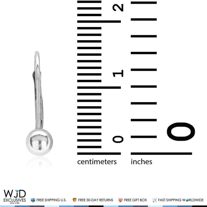 4mm Diameter Ball Lever Back Earrings 14K White Gold 0.7"