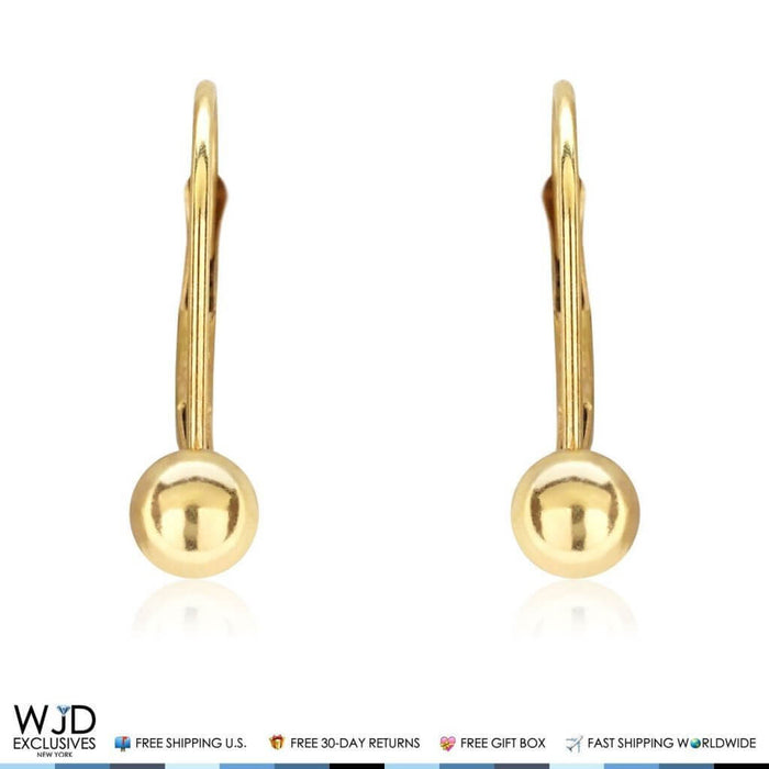 4mm Diameter Ball Lever Back Earrings 14K Yellow Gold 0.7"