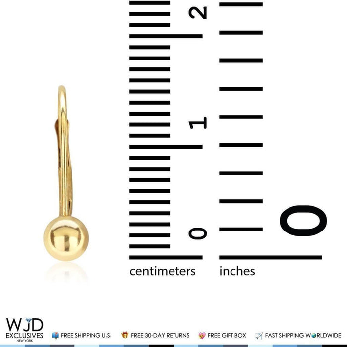 4mm Diameter Ball Lever Back Earrings 14K Yellow Gold 0.7"