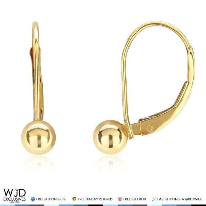 4mm Diameter Ball Lever Back Earrings 14K Yellow Gold 0.7"
