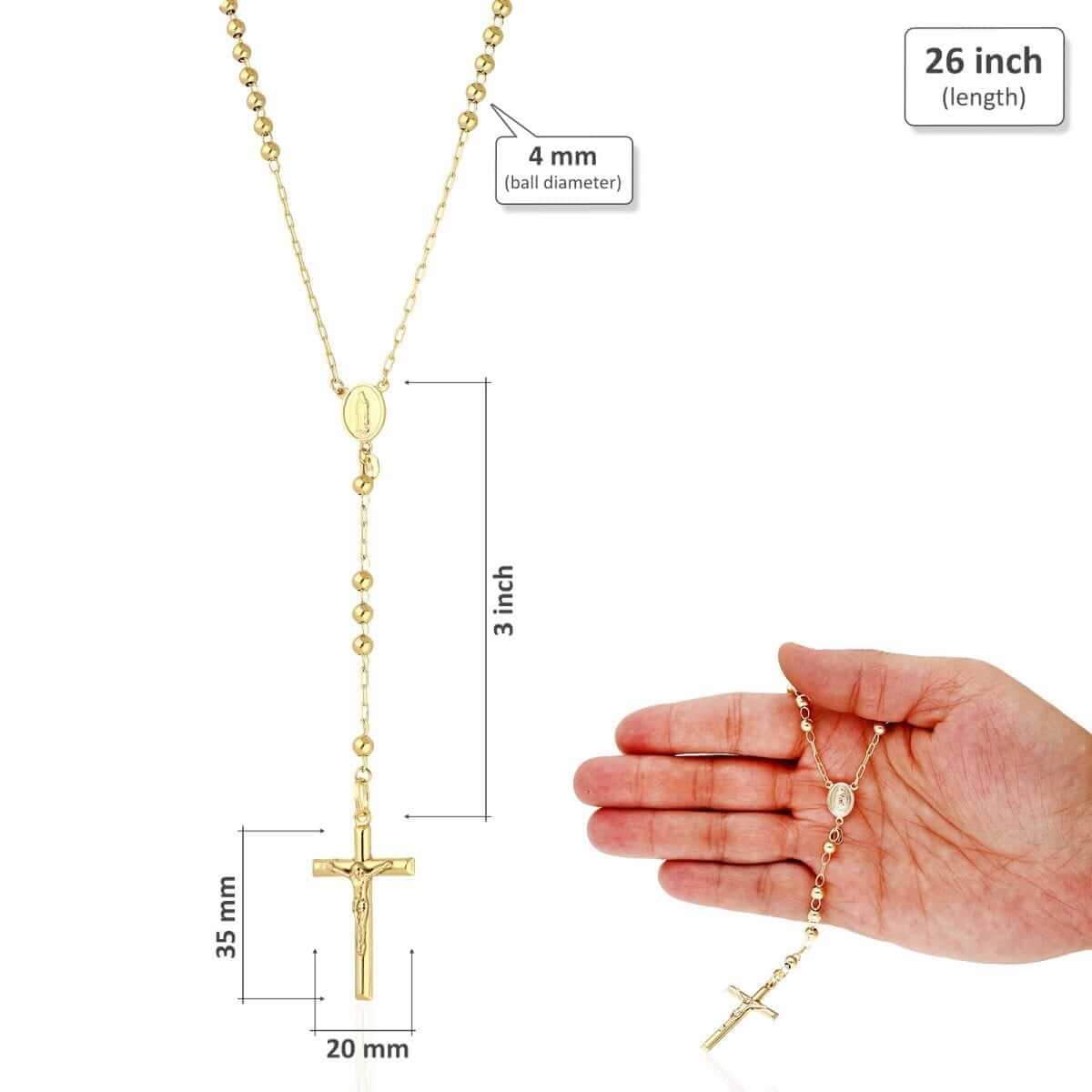 10K Yellow Gold 3mm-7mm Beads Rosary Necklace (Hollow) 26" 30"