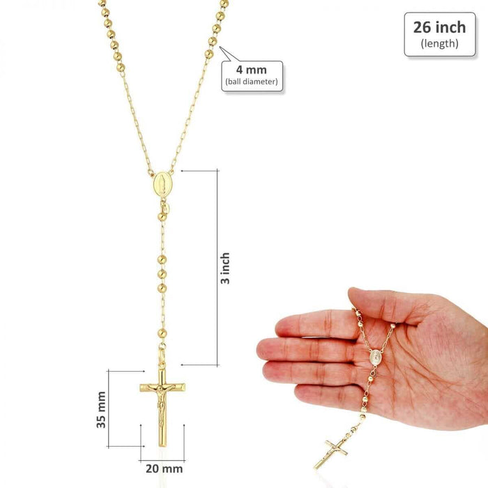 10K Yellow Gold 3mm-7mm Beads Rosary Necklace (Hollow) 26" 30"