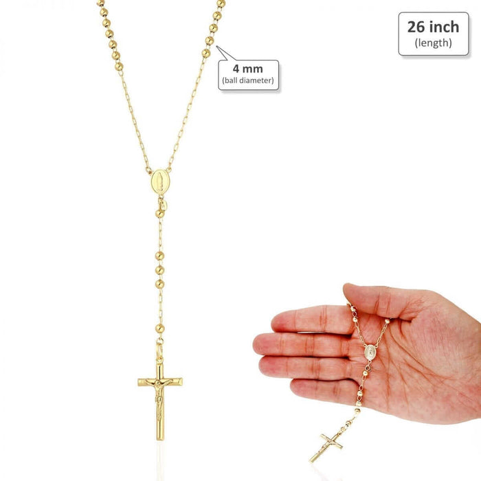 10K Yellow Gold 3mm-7mm Beads Rosary Necklace (Hollow) 26" 30"