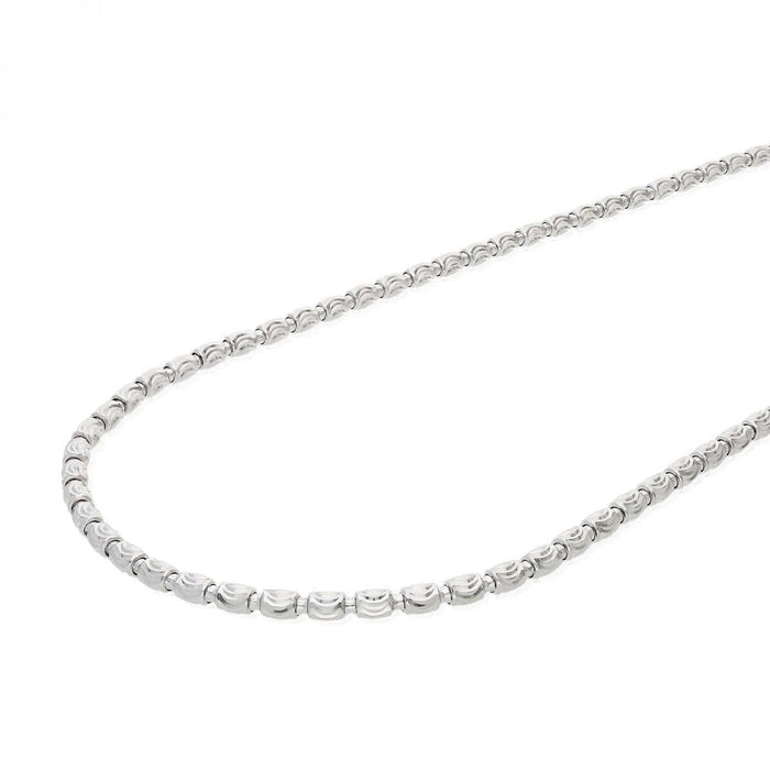 Sterling Silver 2mm-4mm White Half Moon-Cut Oval Barrel Beaded Chain (Solid Links) 18"-26"