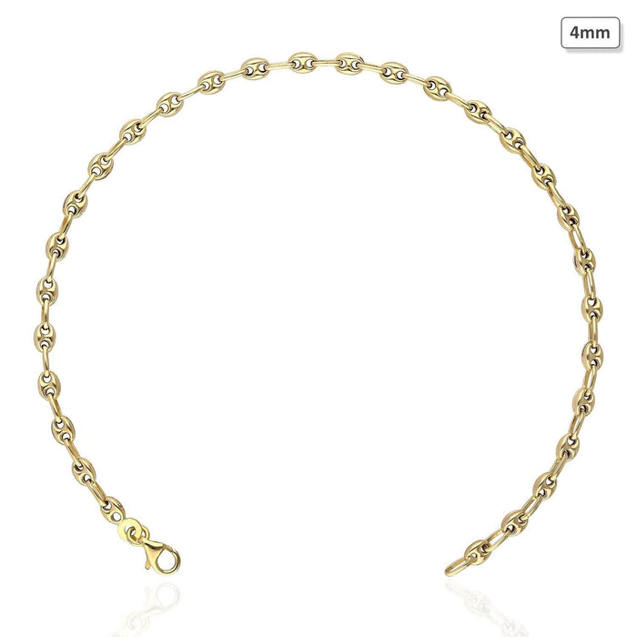 14K Yellow Gold Puffed Anchor Mariner 4mm 5mm Anklet (Hollow) 10"