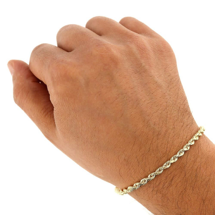 14K Yellow Gold Diamond-Cut 3mm-8mm Rope Bracelet (Solid Links) 8.5"