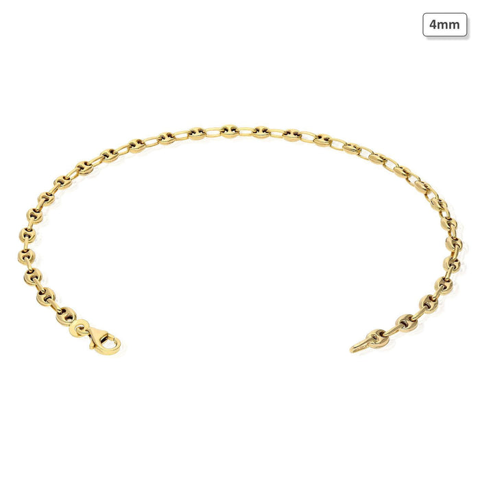 14K Yellow Gold Puffed Anchor Mariner 4mm 5mm Anklet (Hollow) 10"