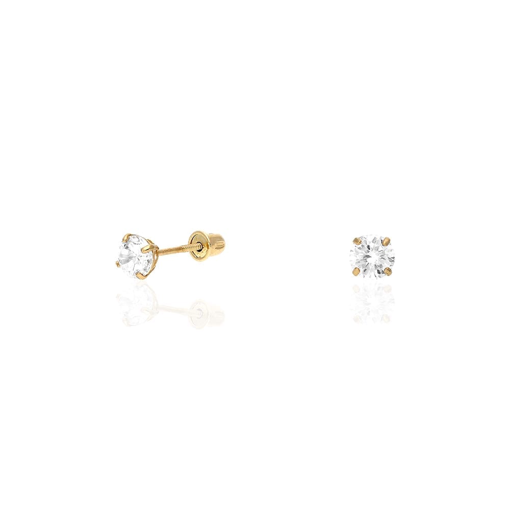 Real 14K Gold CZ Stud Screw Back Earrings 0.10Ct-4Ct