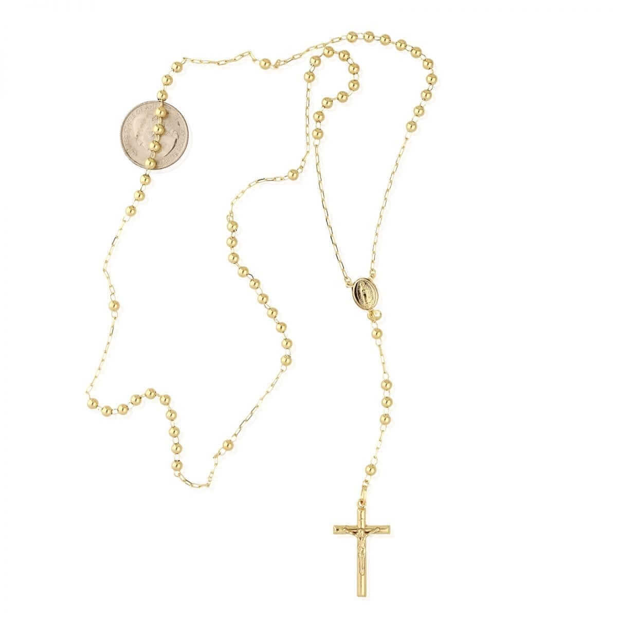 10K Yellow Gold 3mm-7mm Beads Rosary Necklace (Hollow) 26" 30"