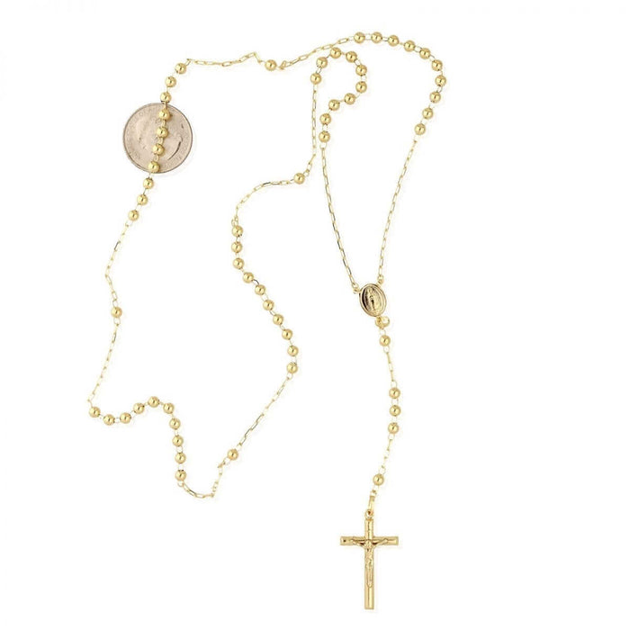 10K Yellow Gold 3mm-7mm Beads Rosary Necklace (Hollow) 26" 30"