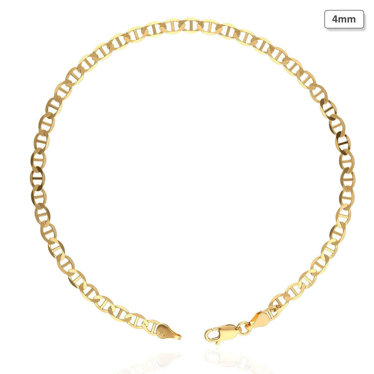 10K Yellow Gold 2mm-6mm Anchor Mariner Anklet (Solid Links) 10"
