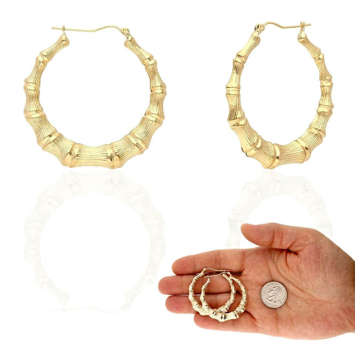 10K Yellow Gold Bamboo Hoop Earrings 17-85mm
