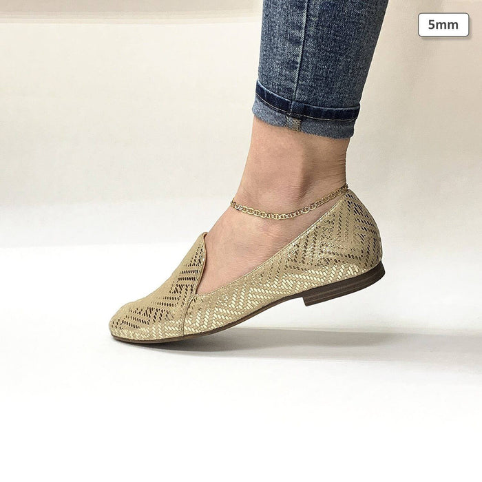 10K Yellow Gold Diamond-Cut Pave 5mm-6mm Anchor Mariner Anklet (Solid Links) 10"