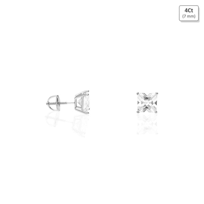 925 Sterling Silver Princess-Cut CZ Solitaire Screw Back Stud Earrings 0.5CT-6CT
